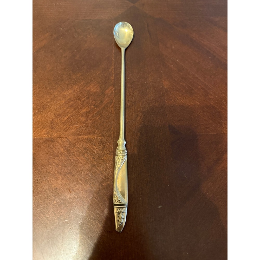 Vintage Silver Tone Long Handle Bar Spoon Ornate Scrollwork Cocktail Stirrer